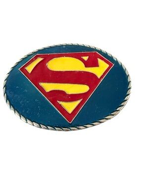 Vintage Superman Classic Logo Oval Metal Belt Buckle